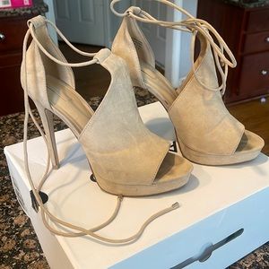 Lace suede women heels